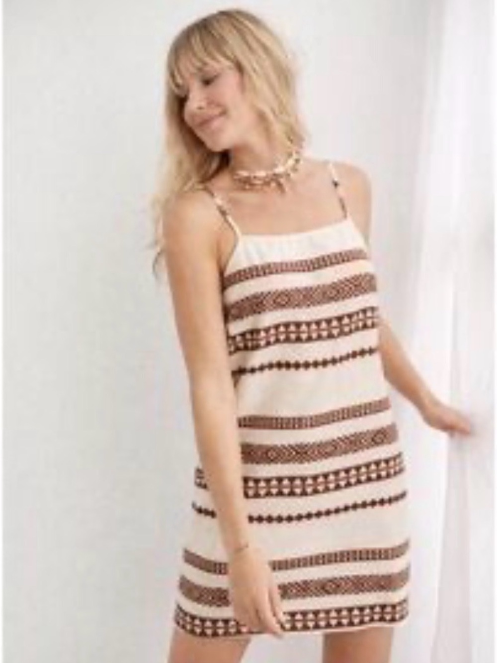 aerie Cream Mini Dress with Brown Geometric Print